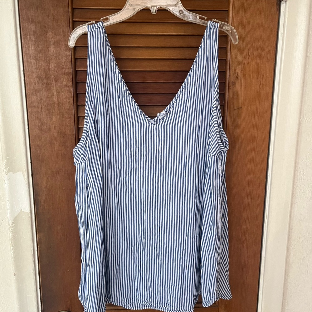Blue and white striped blouse